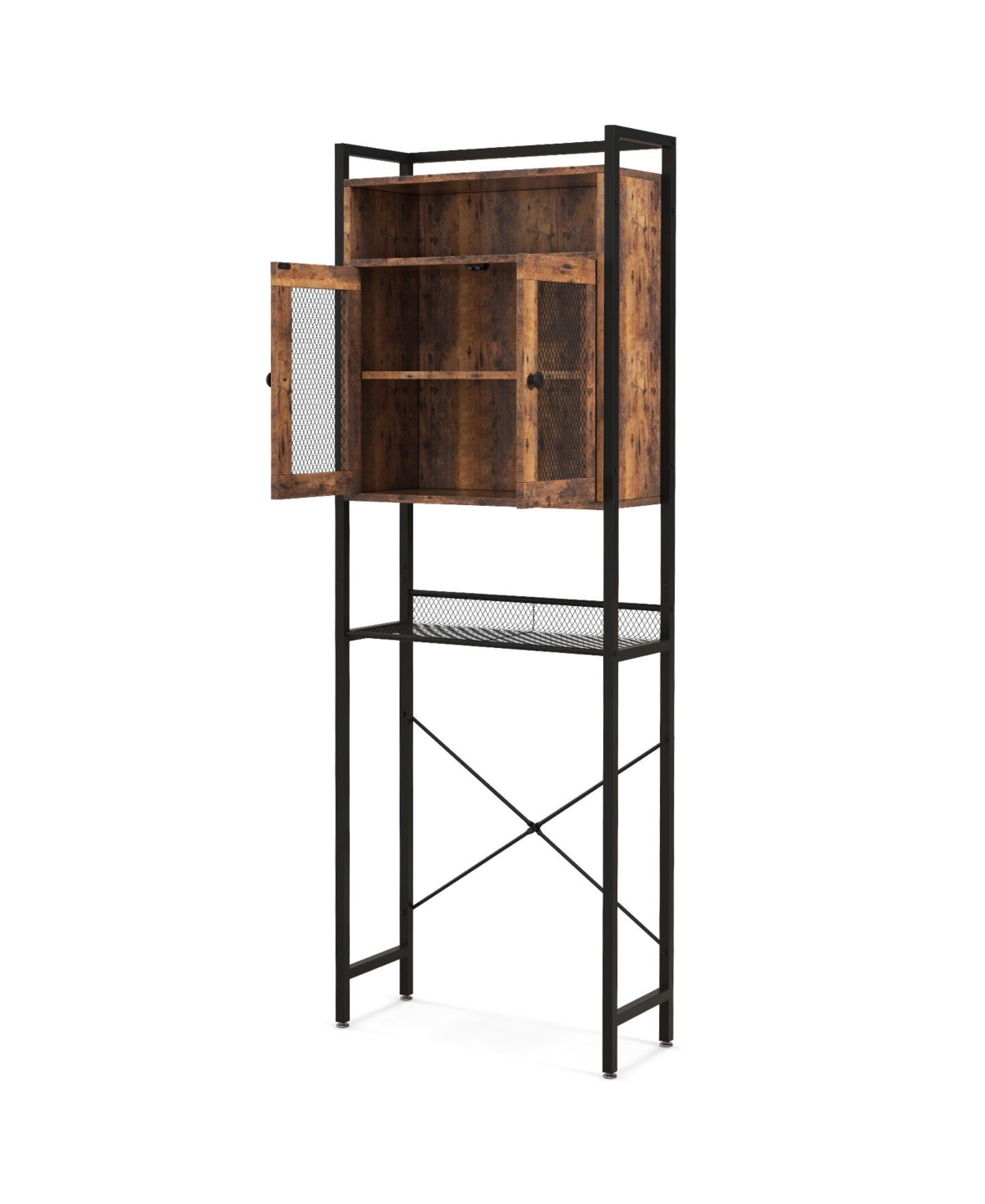 Over-The-Toilet Storage Cabinet with Heavy-Duty Metal Frame 2-door Freestanding - Brown