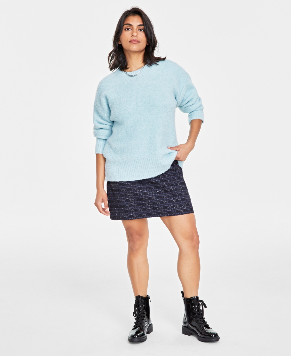 On 34th Women's Boucle Crewneck Pullover Sweater, Created For Macy's In Cool Blue