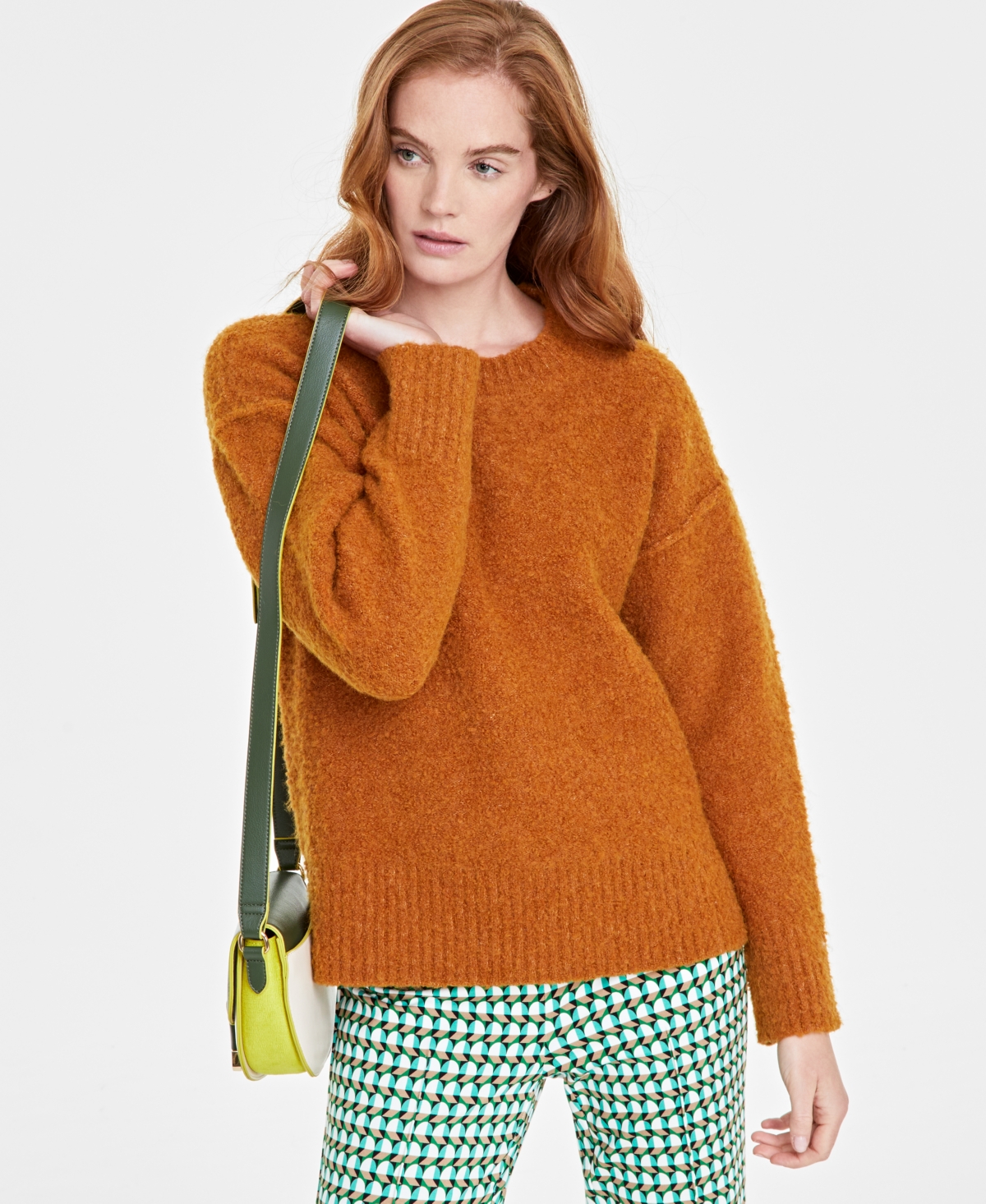 Shop On 34th Women's Boucle Crewneck Pullover Sweater, Created For Macy's In Pecan Roast