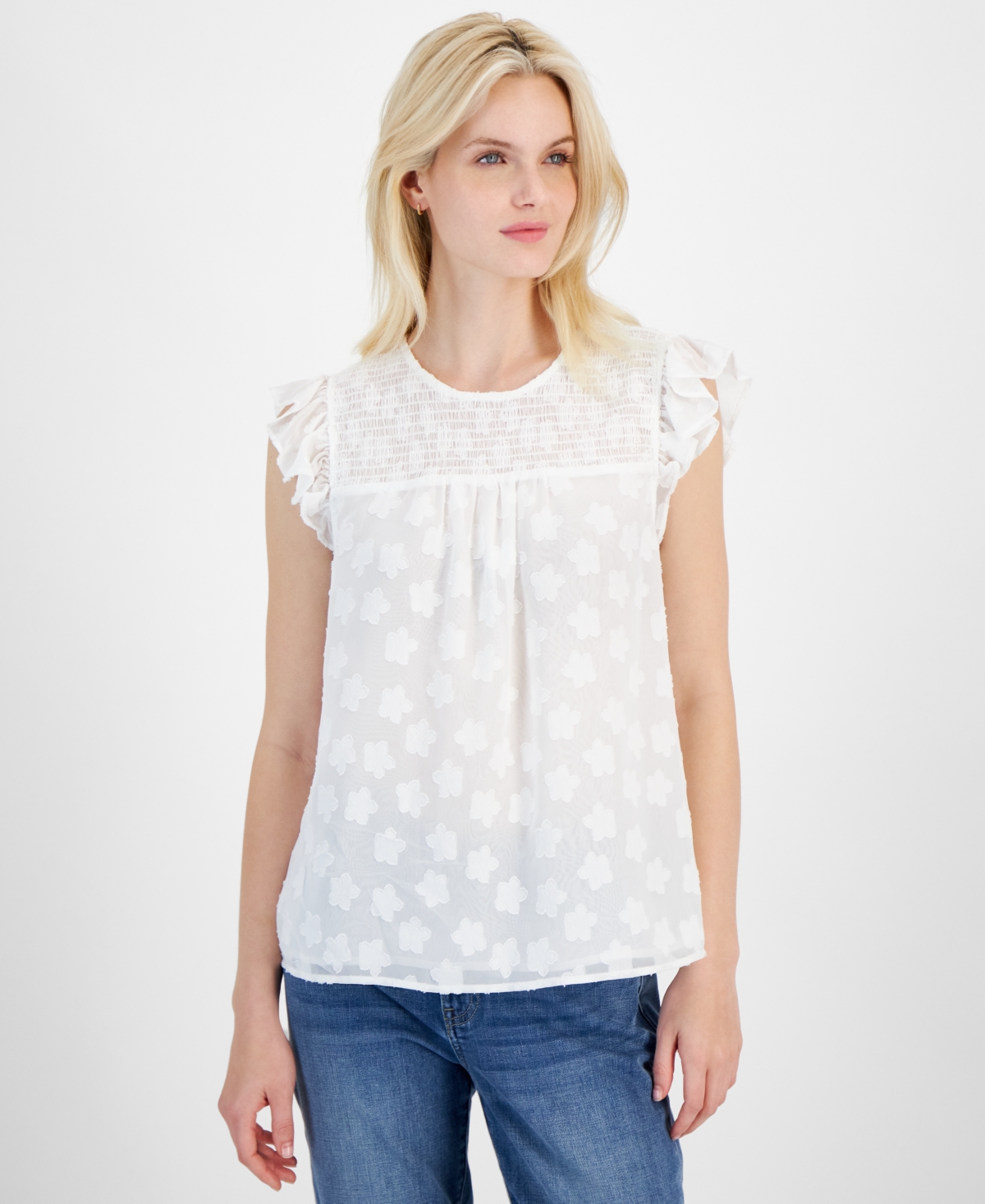 Tommy Hilfiger Women's Smocked Flutter-Sleeve Top