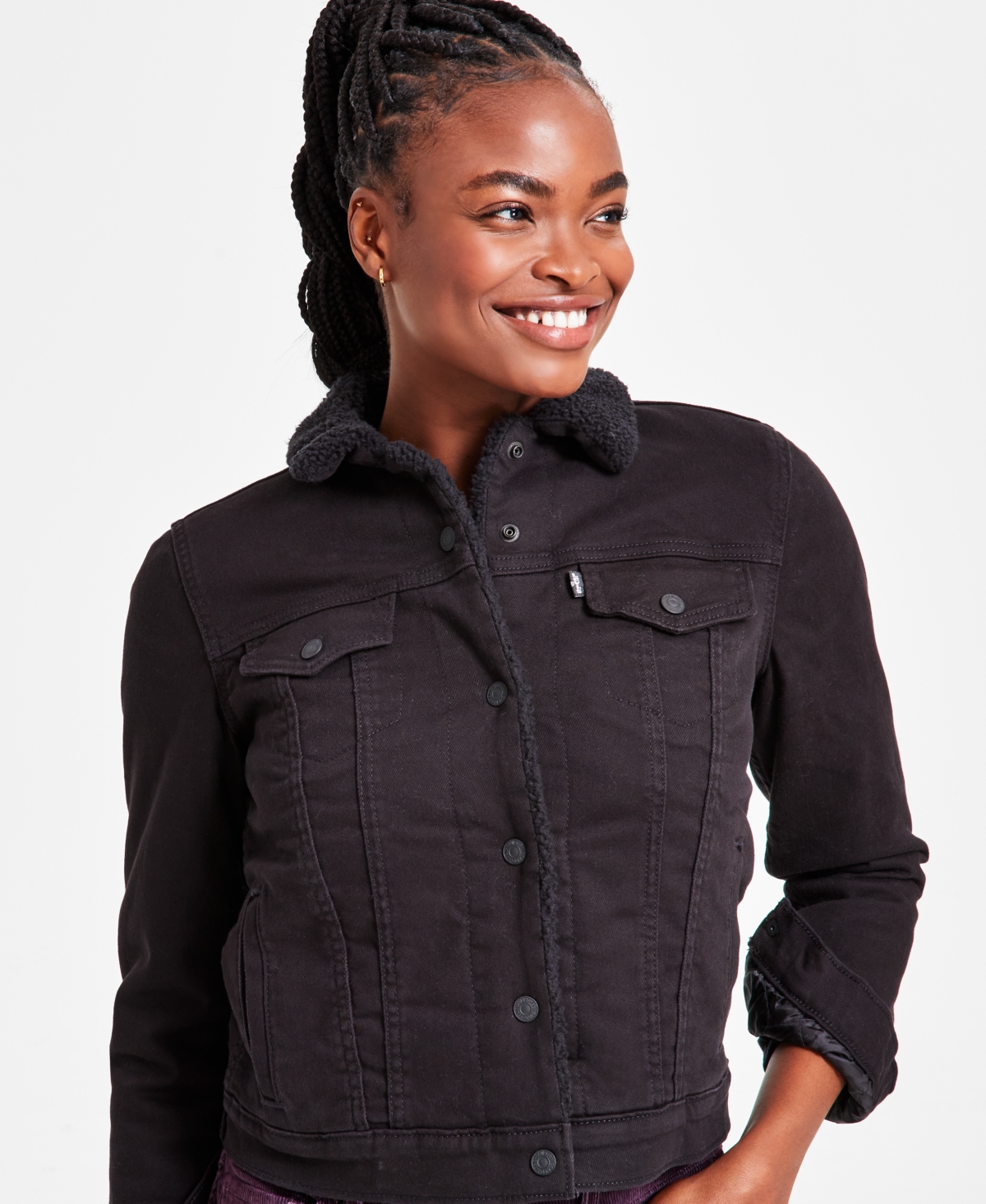 Levi's Women's Original Denim Trucker with Sherpa Lining - Black And Black