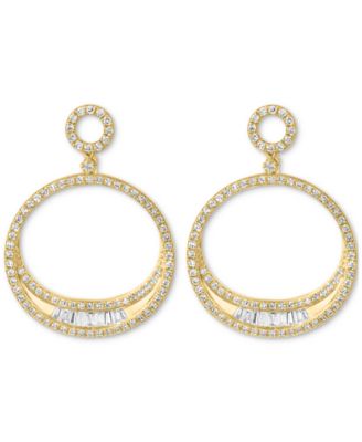 EFFY&reg; Diamond Round & Baguette Open Circle Drop Earrings (3/4 ct. t.w.) in 14k Gold