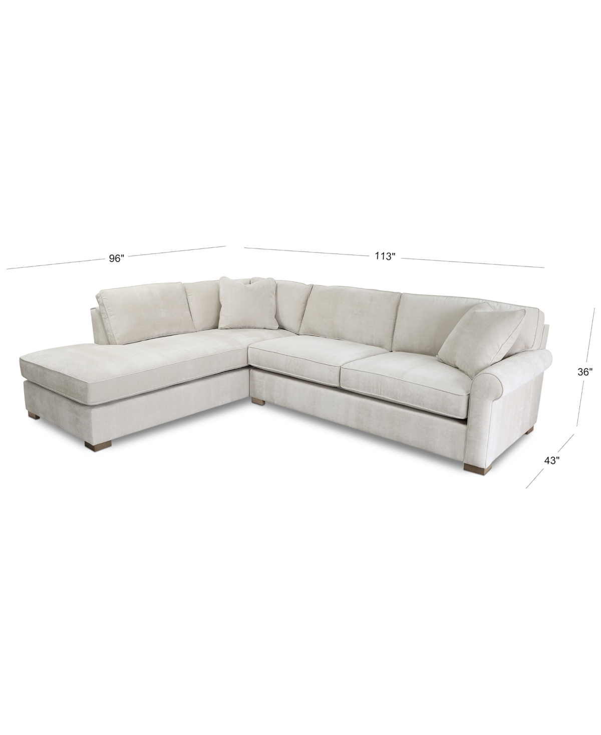 MACY'S MARLYANN 2-PC. FABRIC ROLL ARM SECTIONAL SOFA, EXCLUSIVELY AT MACY'S 