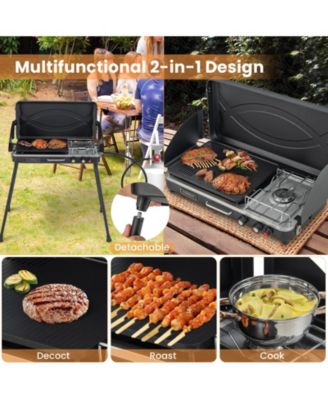 2-in-1 Gas Camping Grill and Stove with Detachable Legs-Black