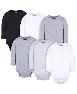 Baby Girls Long Sleeve Onesies Bodysuits, 6-Pack, White/Black Variety
