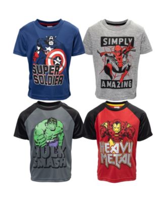 Marvel Boys Avengers Iron Man Hulk Spider-Man 4 Pack Athletic Graphic T ...