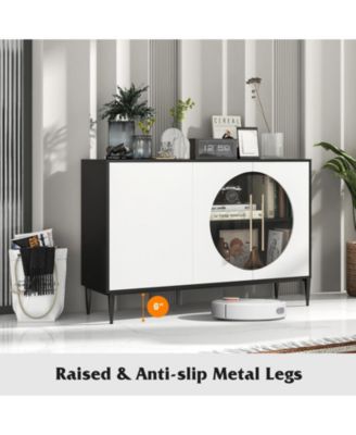 Sideboard Cabinet with Tempered Glass Door for Living Room Dining Room Kitchen-White