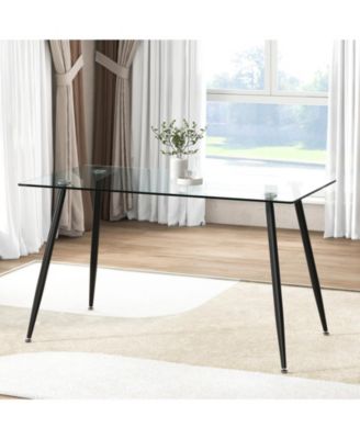 Glass Rectangular Dining Table with Metal Legs