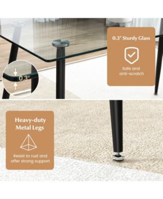Glass Rectangular Dining Table with Metal Legs