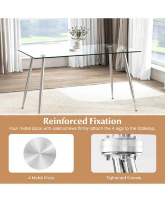 Glass Rectangular Dining Table with Metal Legs