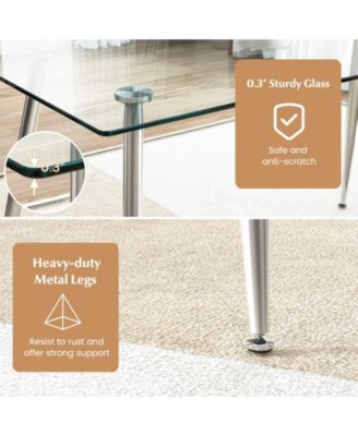 Glass Rectangular Dining Table with Metal Legs