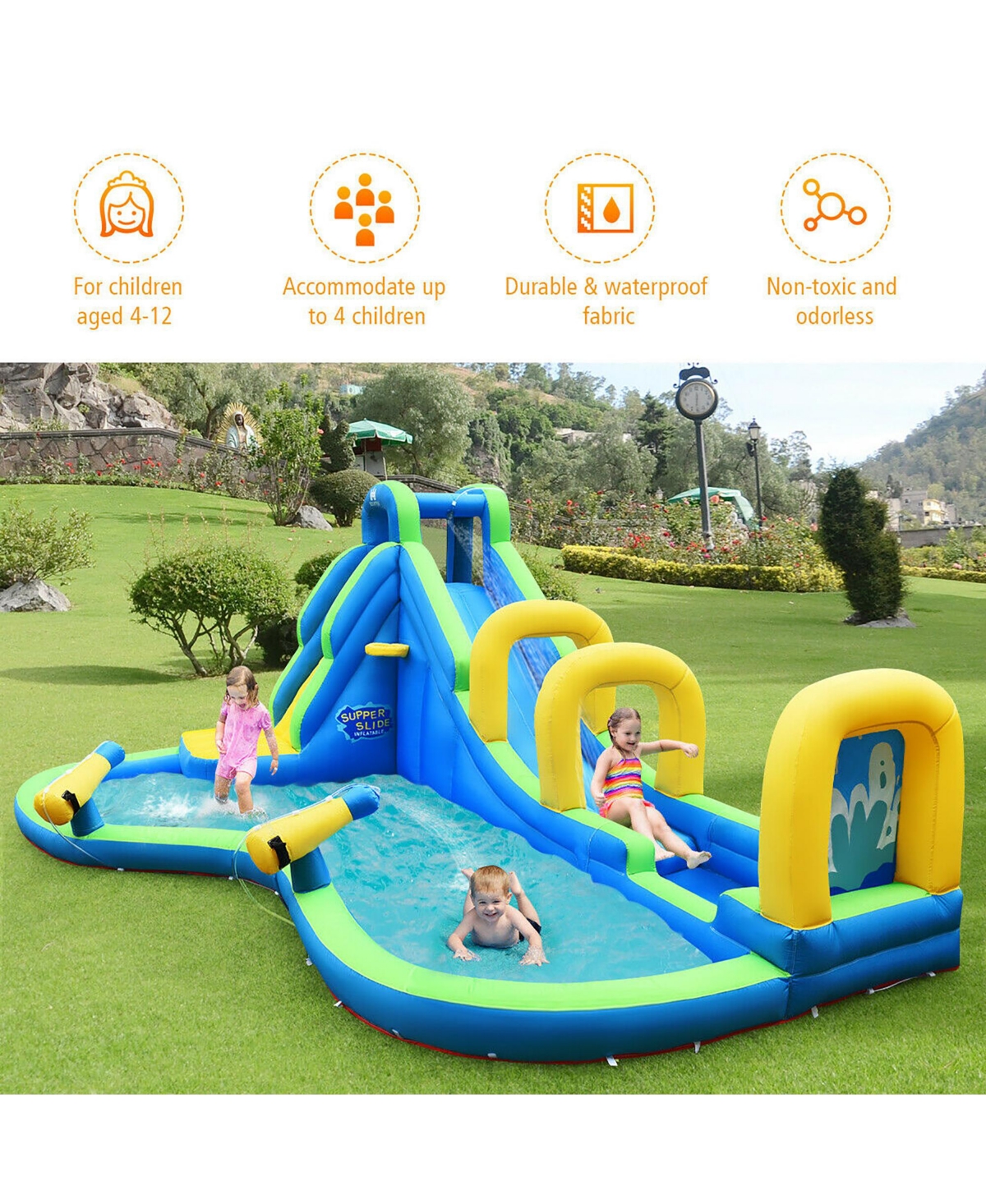 Costway Inflatable Water Slide Kids Bounce House Castle Splash Pool Without Blower