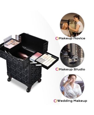 Rolling Makeup Train Case Cosmetic Trolley Organizer Mermaid Black