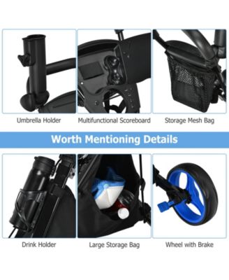 3 Wheel Folding Golf Push Cart with Seat Scoreboard and Adjustable Handle