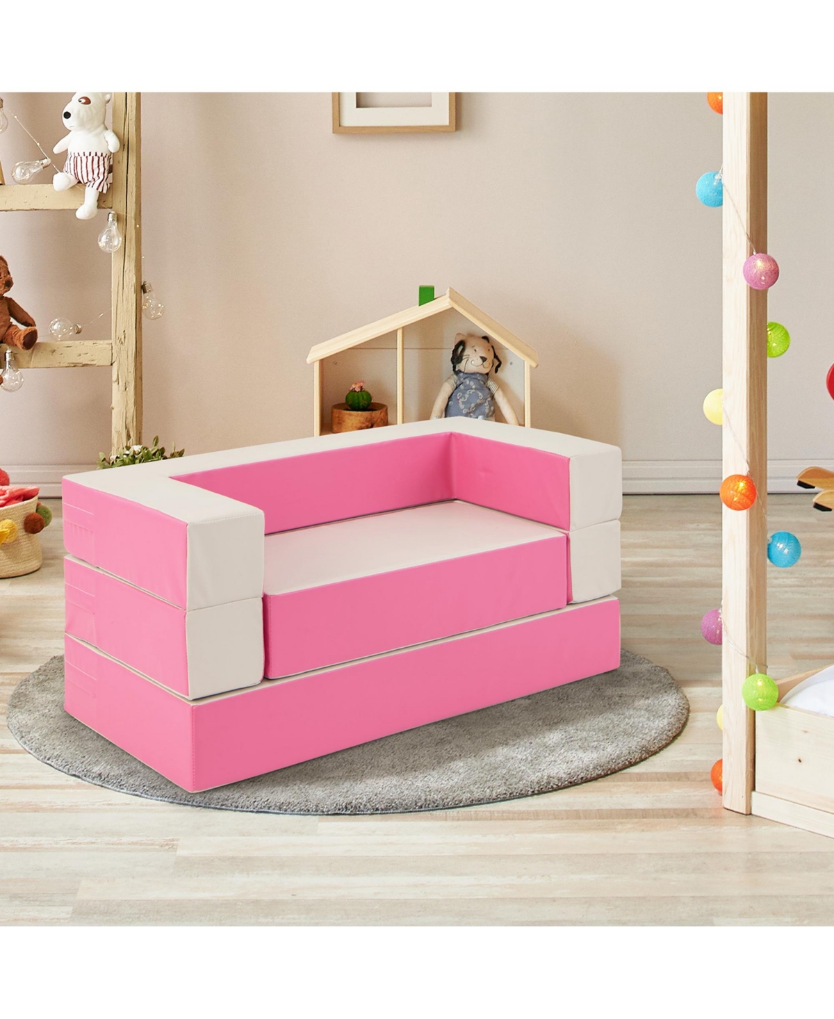 Costway Children Modular 6-Piece Combination Sofa Set with Pu Leather Cover for Playroom