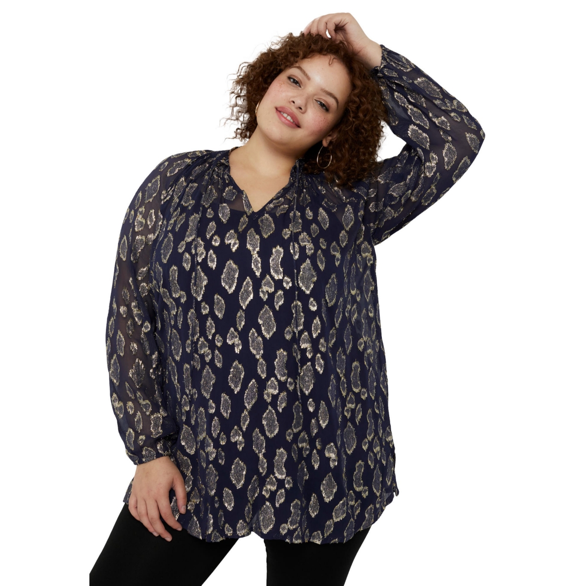 June + Vie Plus Size June + Vie Metallic Print Blouse