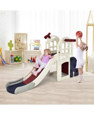 6-in-1 Toddler Climber Slide Playset with Basketball Hoop