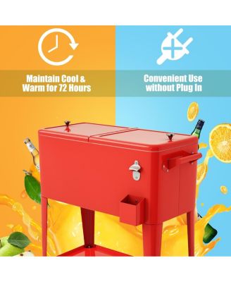 80 Quart Outdoor Patio Rolling Steel Construction Cooler