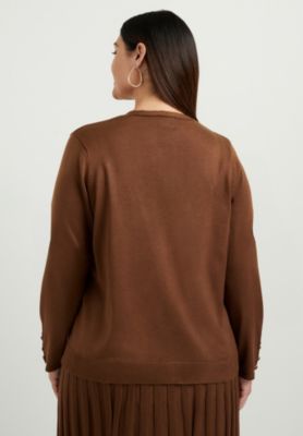 June + Vie Women's Plus Size Button-Sleeve Cardigan