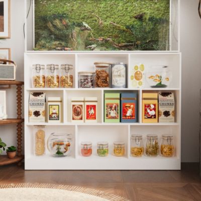 55.1" Wood 10-Shelf Freestanding Bookcase Standard Storage Organizer for Living Room, Office & Study