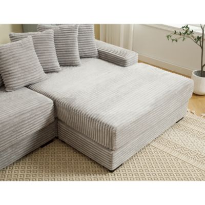 Cozy Grey Corduroy L-Shaped Sofa with Chaise, Armrests, and Pillows