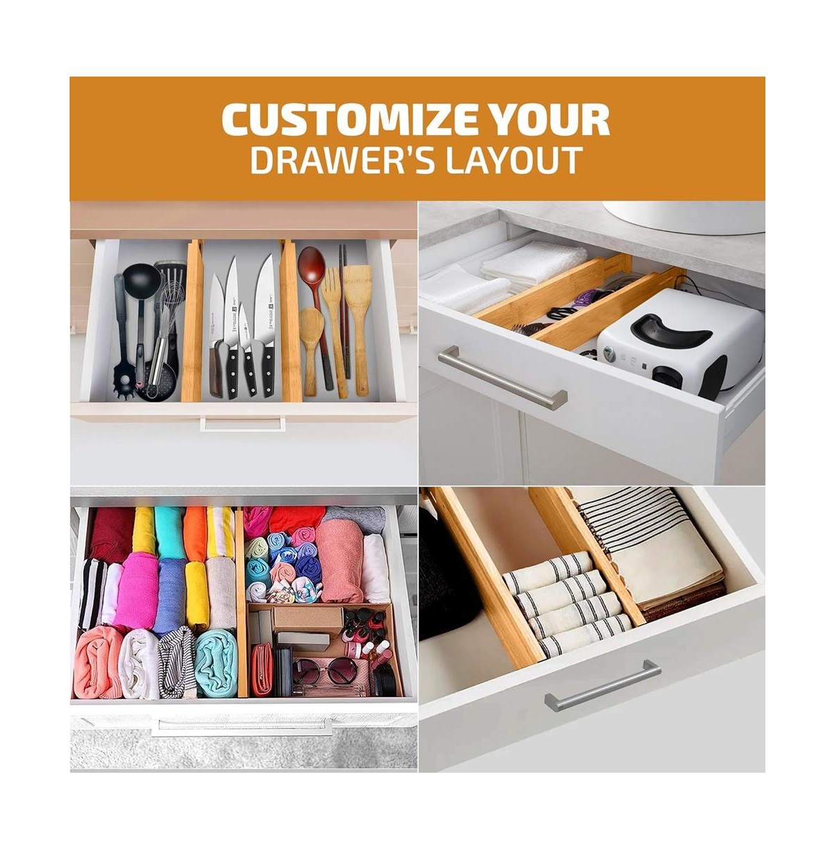 Bambusi 4 Pack Drawer Dividers Bamboo High, 16-22