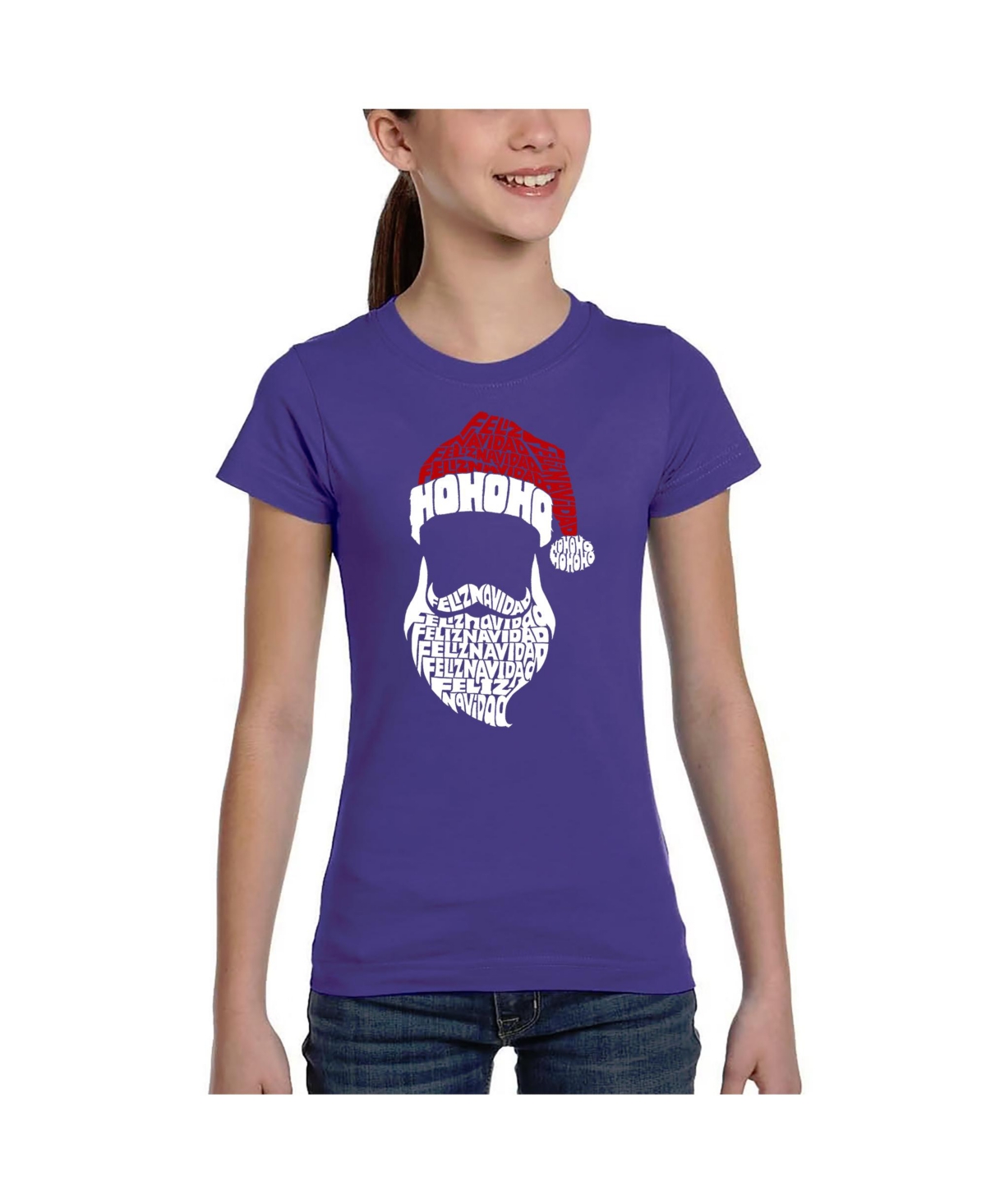 La Pop Art Girls Feliz Navidad Santa Claus Word Art T-Shirt