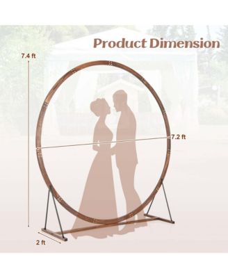 7.4 FT Round Wedding Arch Wooden Arbor Backdrop Stand with Triangular-Shaped Base