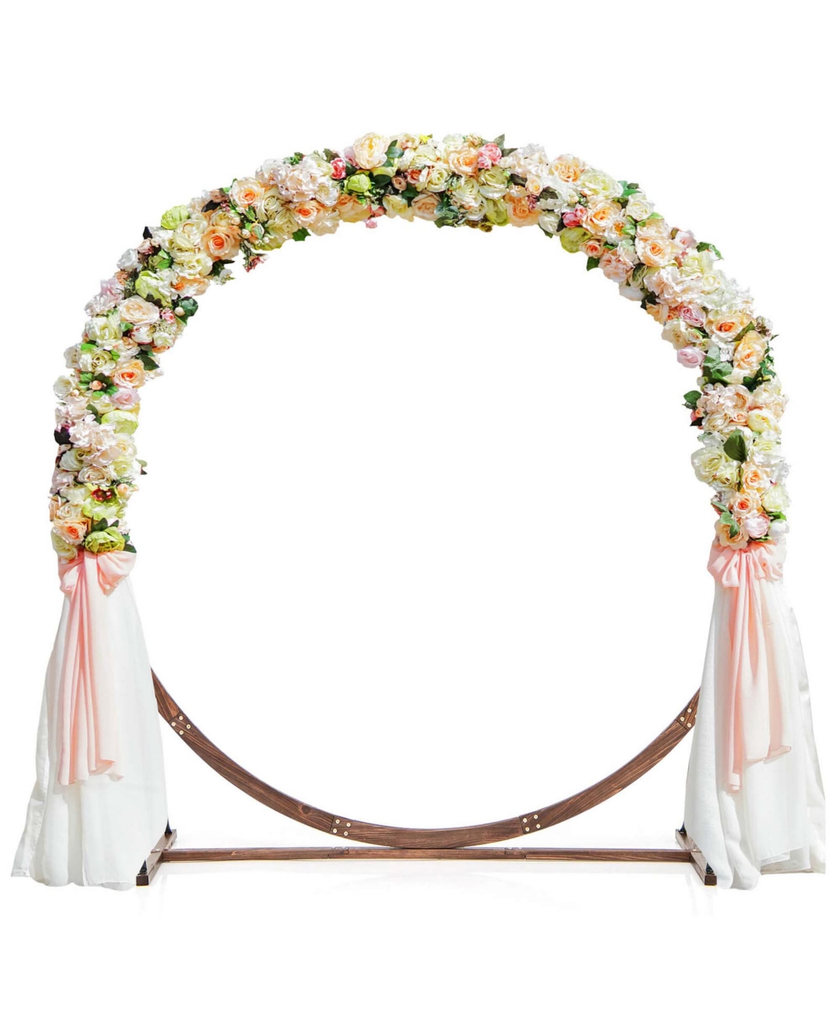 7.4 Ft Round Wedding Arch Wooden Arbor Backdrop Stand with Triangular-Shaped Base - Brown