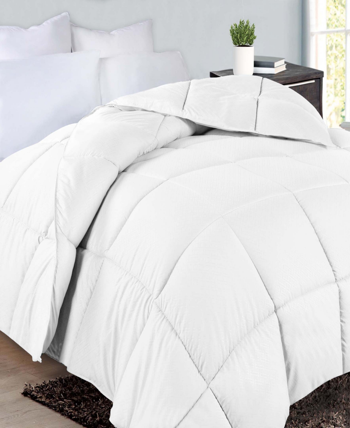 Superior Monochrome Basketweave Plush Microfiber Down Alternative Comforter, King In White