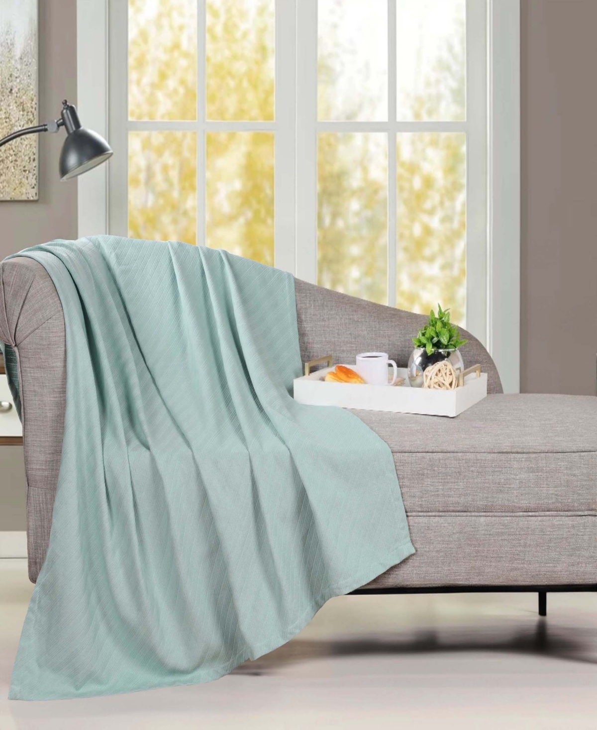 Superior Milan Cotton Jacquard Dobby Weave Textured Striped Lightweight Woven Throw, 50" X 60" In Aqua