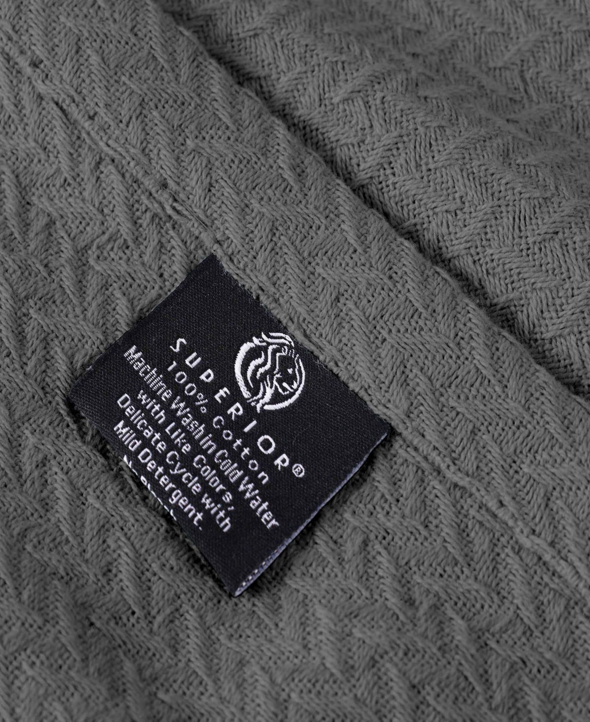 Superior Nobel Cotton Jacquard Dobby Weave Textured Chevron Lightweight Woven Blanket, Full/queen In Charcoal