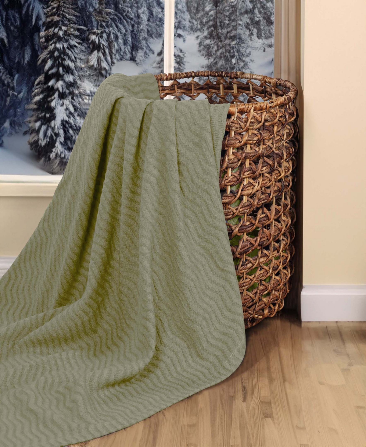 Superior Jena Cotton Textured Chevron Lightweight Woven Blanket, Twin In Sage
