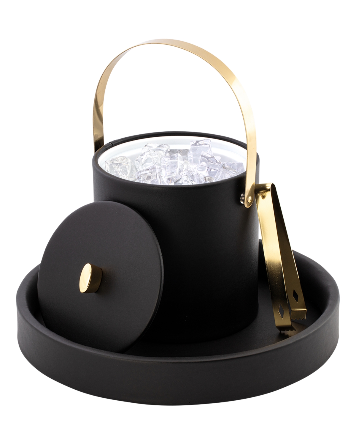 Kraftware Oxford Ice Bucket And Ice Tong, 3 Quart In Black