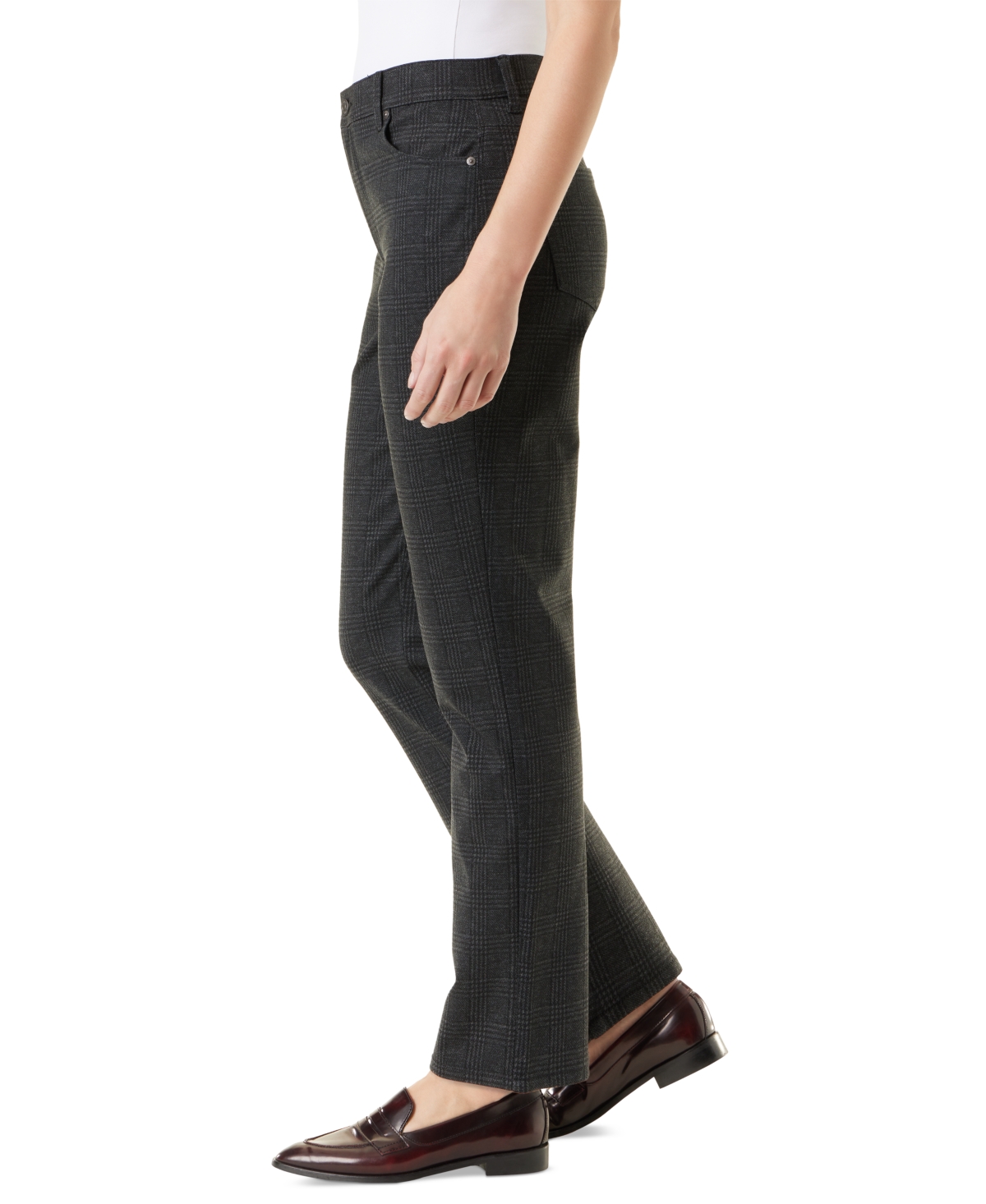 Gloria Vanderbilt Petite Amanda High-rise Straight Plaid Pants In Grey Dusk