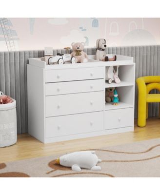 5-Drawers White Wood Kids Changing Table Dresser Chest of Drawers