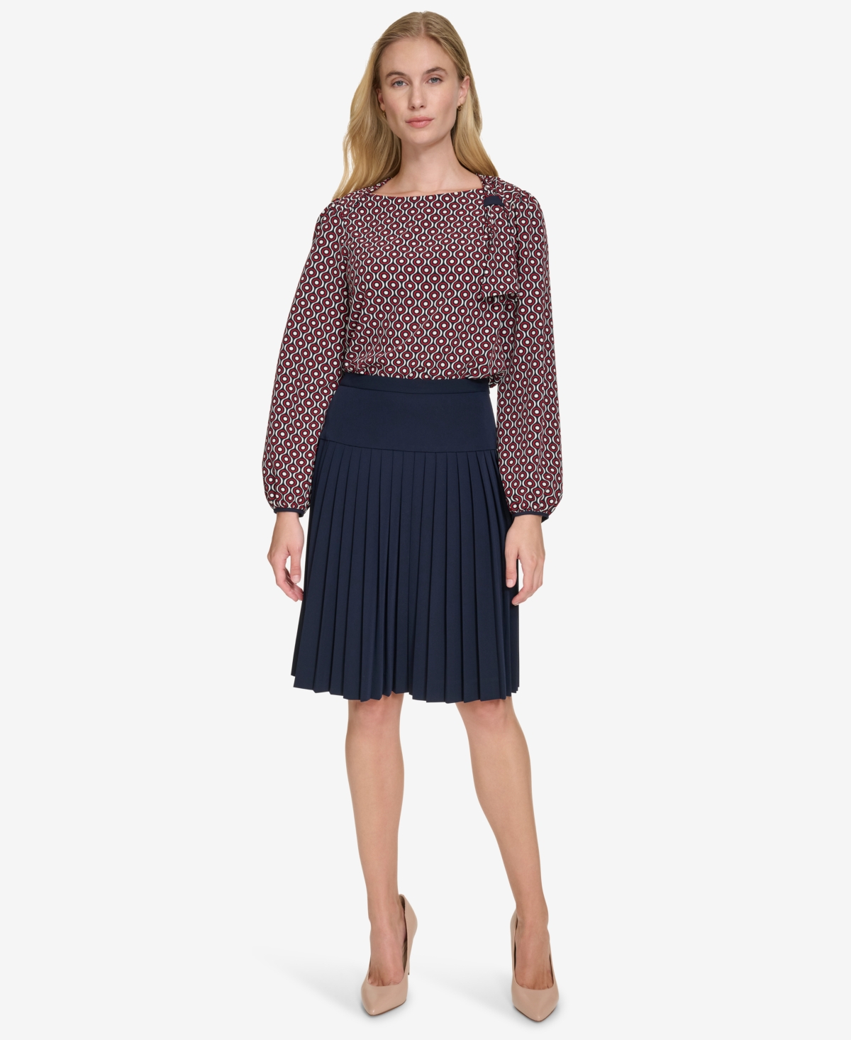 Tommy Hilfiger Women's Printed Boat-Neck Tie Top -Multi