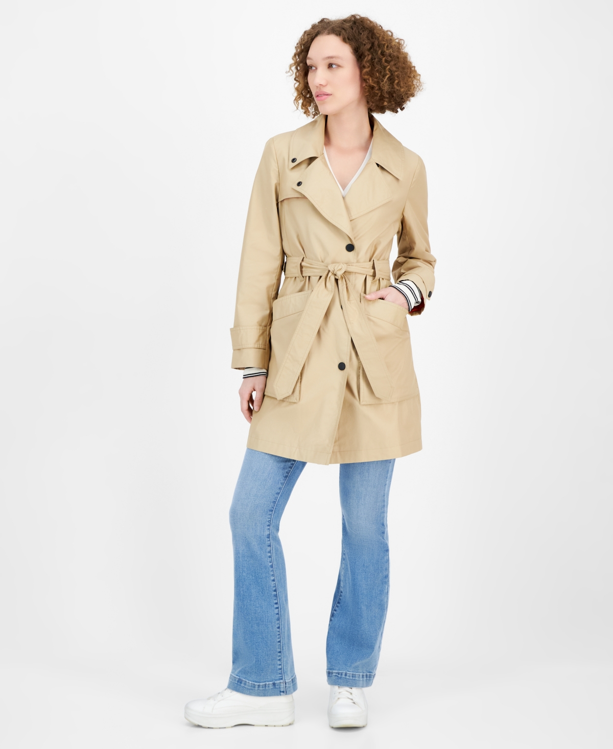 DKNY JEANS WOMEN'S BELTED SNAP-FRONT TRENCH COAT 