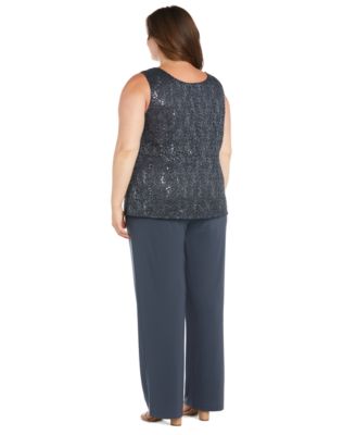Plus Size Embellished Jacket, Sleeveless Top and Pants Set