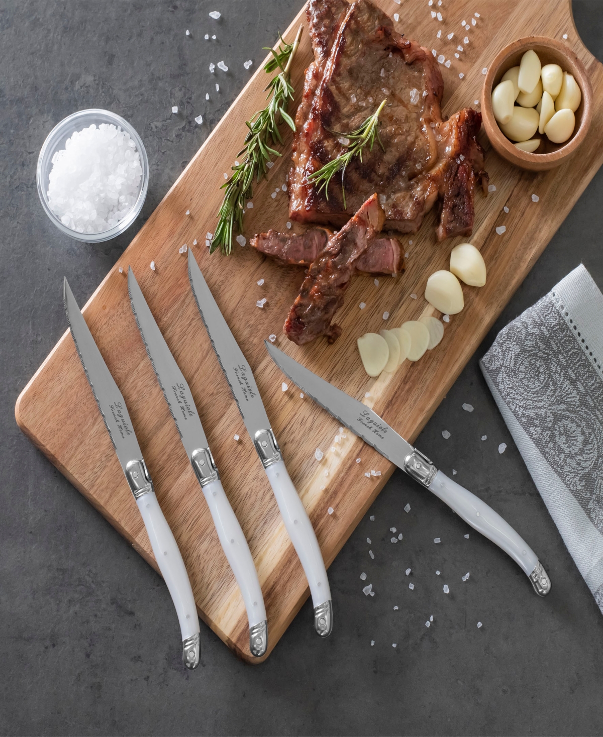 French Home Set Of 4 Laguiole Steak Knives In Pearlized White