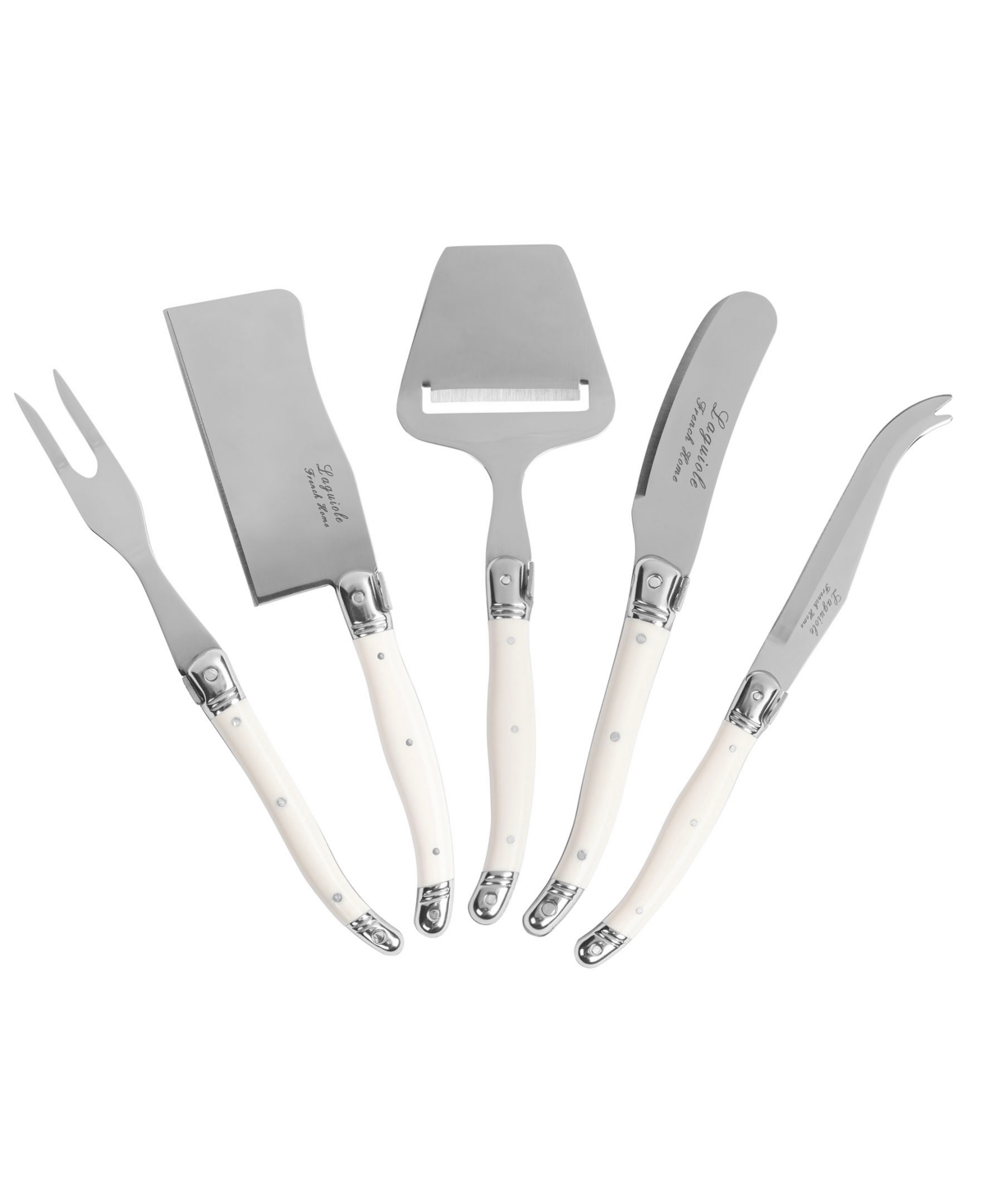 French Home 5-piece Laguiole Cheese Knife, Fork, And Slicer Set With Faux Ivory Handles In Faux Ivory