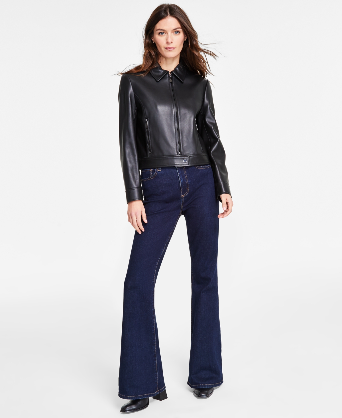 Shop Michael Kors Michael  Women's Leather Zip-front Coat In Black