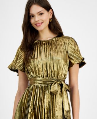 Sam Edelman Women's Gold Plisse Mini Tie Waist Dress - Macy's