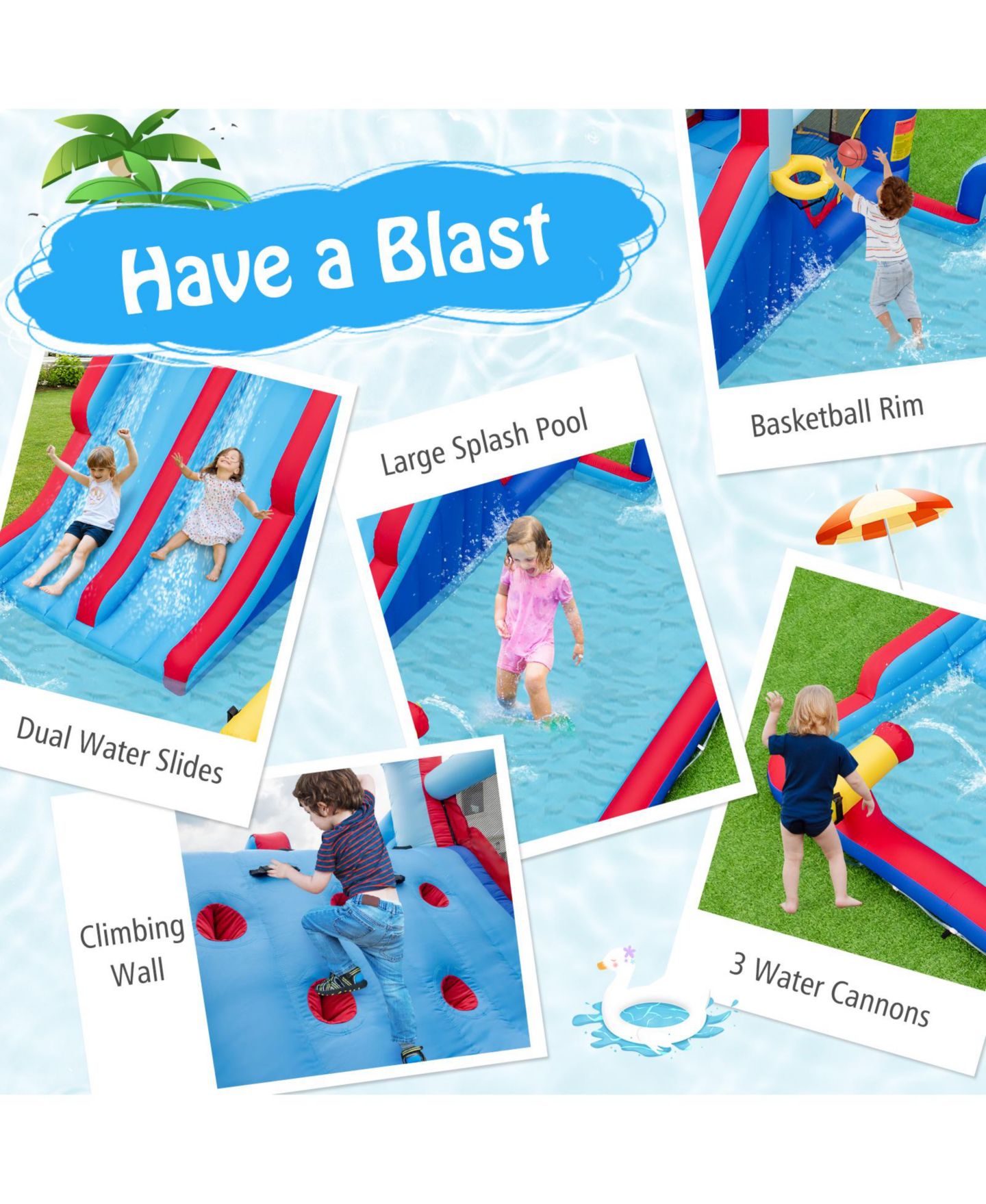 Детские игрушки INOLAIT Inflatable Bounce House with 2 Water Slides and 3 Water Cannons with 950W Blower — фото 6