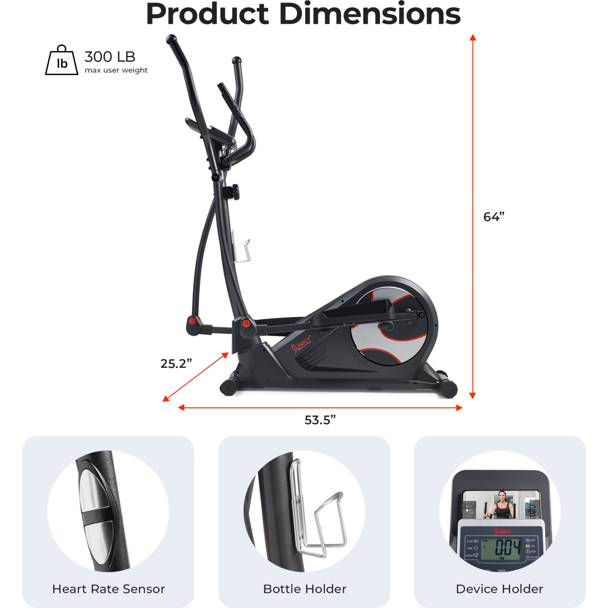 Sunny Health & Fitness Endurance Smart Elliptical Trainer, 300LB Capacity & 15-Level Magnetic Resistance, Home Cardio Cross Training Machine, Exclusiv