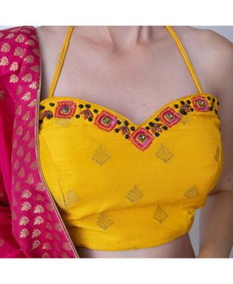 Women's Multicolor Lehenga Choli with Off Shoulder Blouse and Layered Lehenga