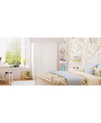 White 3-Doors Armoires Wardrobe with Hanging Rod and Storage Cubes