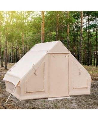 Inflatable Camping Tent 2/4/6 People Glamping Tent for Family Camping with Pump-Beige