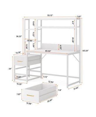 55 Inch Computer Desk with 2 Drawers and Storage Shelves, Rustic Office Desk with Hutch, Study Writing Gaming Table Laptop Workstation