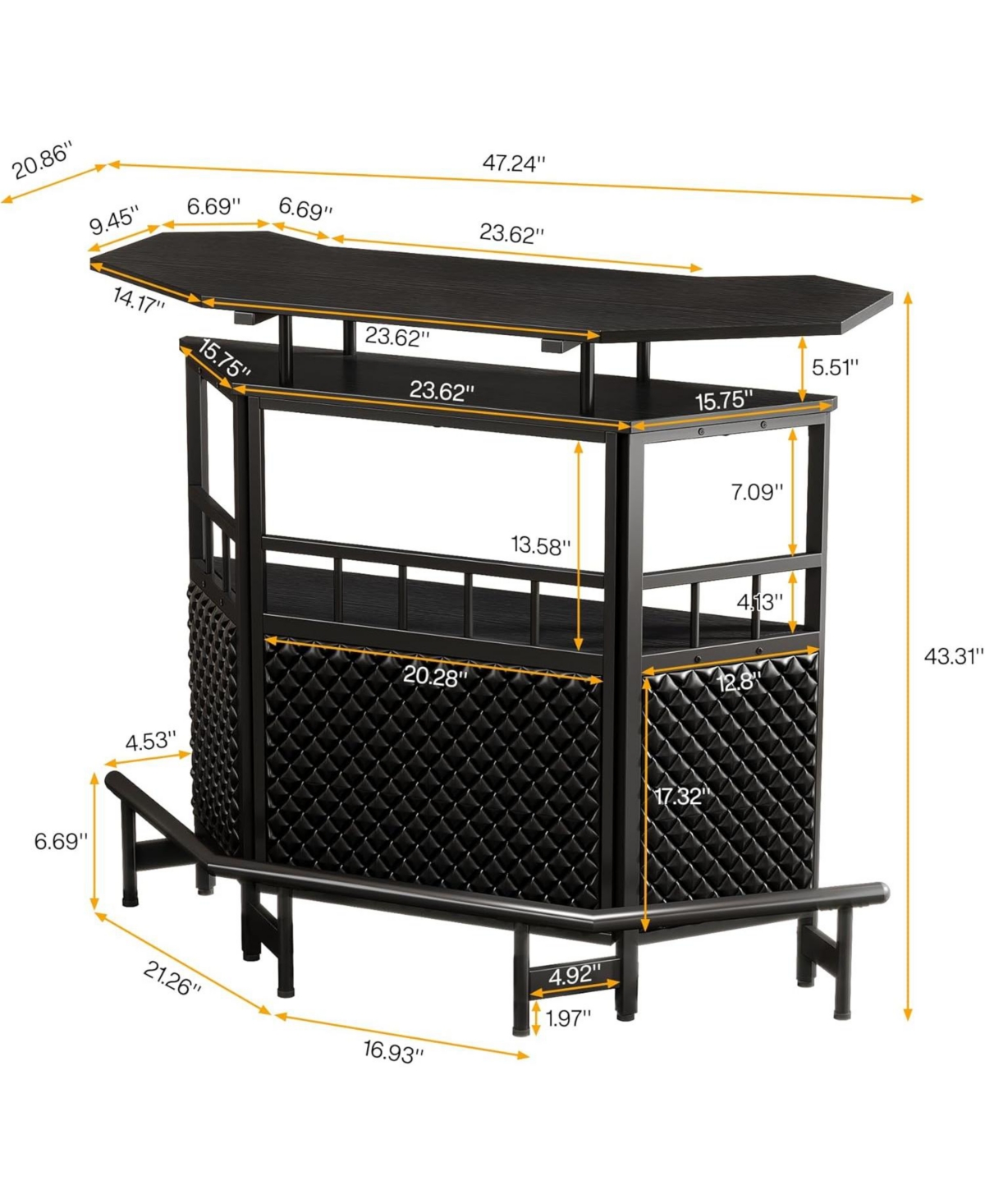 Tribesigns Home Bar Unit 4 Tier Liquor Bar Table with Wine Glass Holder and Storage Shelves, Mini Wine Bar Cabinet with Foot Rail for Home/Kitchen/Bar